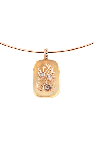 Lemon Quartz Gold Coral Inlay Charm | Polki Diamond