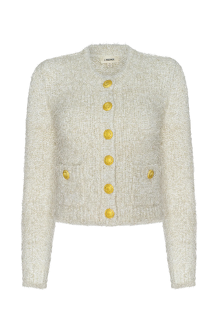 Una Knit Cardigan | Ivory/Gold Lurex