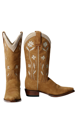 The Suede Cowboy Boot | Tan Floral