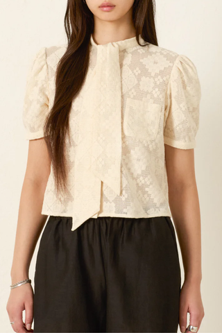 Chance Ecru Tetris Lace Top | Off-White
