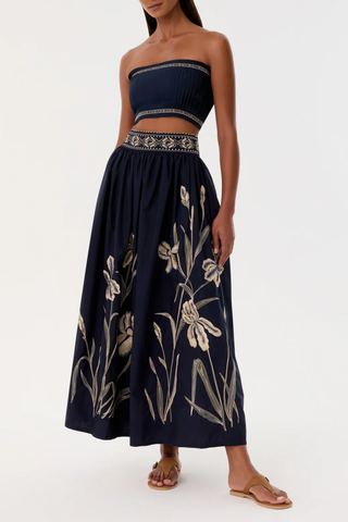 Ombretta Iris Embroidery Skirt | Navy Blue