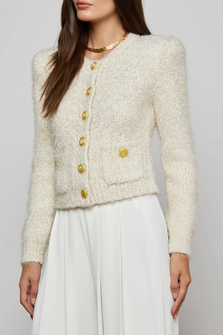 Una Knit Cardigan | Ivory/Gold Lurex
