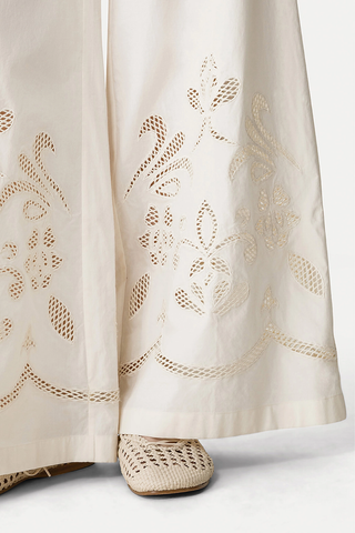 “Lunamaris” Embroidery Cropped Poplin Trousers| Avorio
