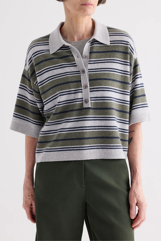 SS Polo W/ Stripes | Moss / Night Sky / Light Heather Grey