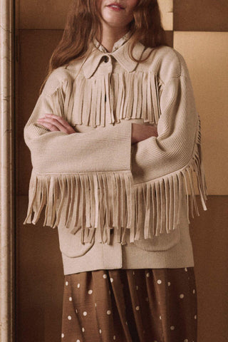 The Western Fringe Sweater Jacket | Natural