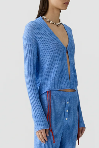 Rib Stealth Cardigan | Delft Blue