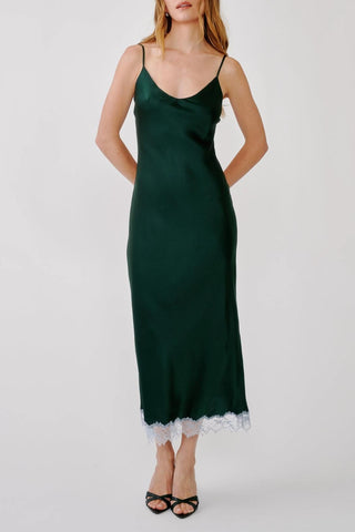 Taylor C V-Neck Bias Cut Dress W/ Lace | Hunter Green