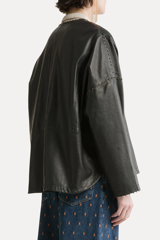 Beaded Nappa Leather Kimono Jacket | Petrole