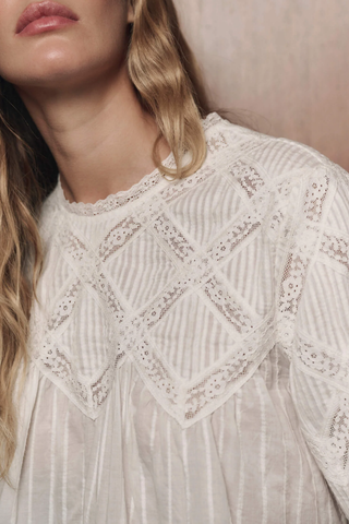 The Lattice Lace Victorian Top | White