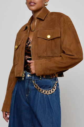 Micah Oversized Suede Jacket | Walnut