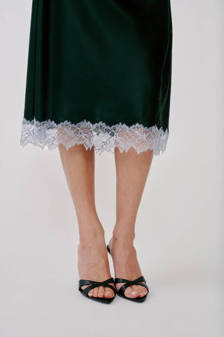 Taylor C V-Neck Bias Cut Dress W/ Lace | Hunter Green