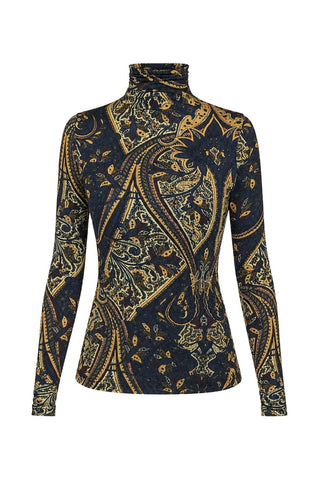 Aurelia Jersey Long Sleeve Turtleneck Top | Twilight Paisley