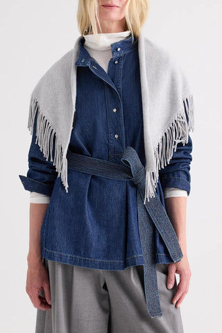 Fringe Triangle Cashmere Scarf | Light Heather Grey