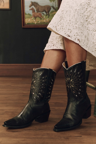 The Southwest Cowboy Boot | Black W/ Gold Sunburst