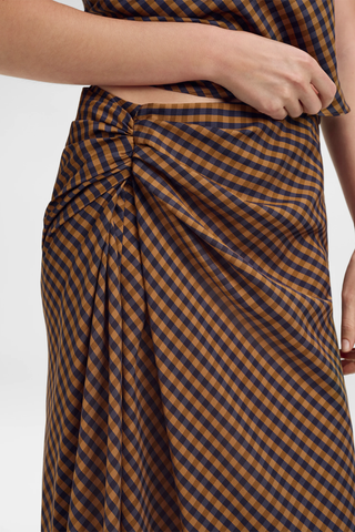 Jean Check Midi Skirt | Pecan/Navy
