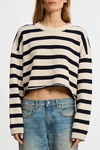 Cropped Stripe Sweater | Midnight/Straw