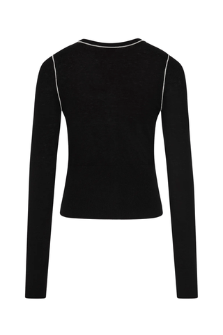 Wool Fine Line Cardigan | Black / Off White