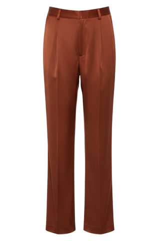 Satin Tapered Pleated Pant | Rust