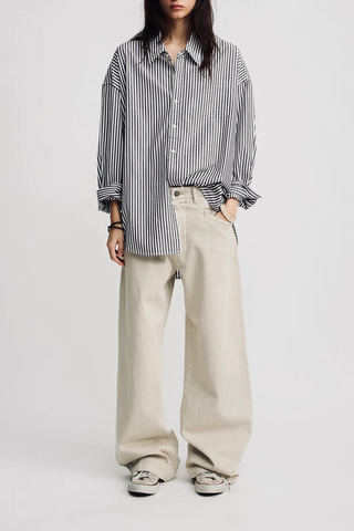 Button Front Shirt | Brown Wide Stripe