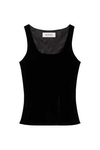 Scoop-Neck Silk Velvet Top | Black