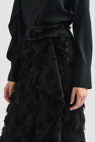 Fil Coupé Jacquard Draped Midi Skirt | Black