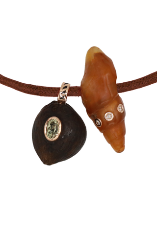 Costa Rica Oval Sillimanite and Fossil Agate with Diamonds Bead on Cord