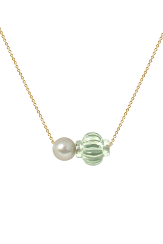 Mini Trade Bead Necklace | Single Bead of Green Amethyst and Pearl