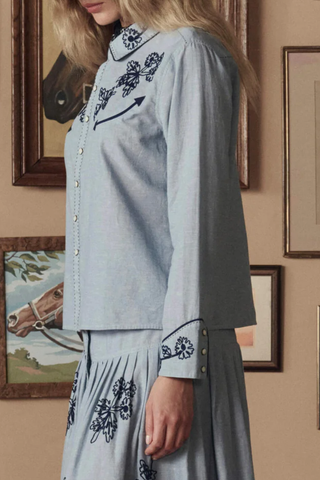 The Chambray Embroidered Western Shirt | Chambray