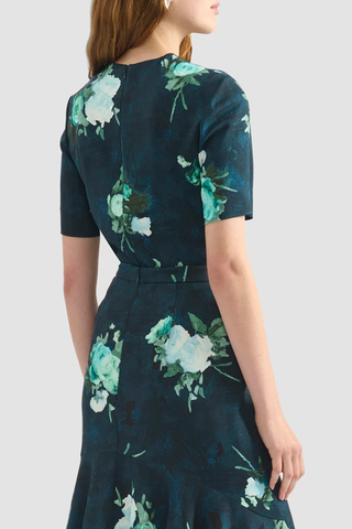 Floral Print Short Sleeve Top | Abstract Rose Navy