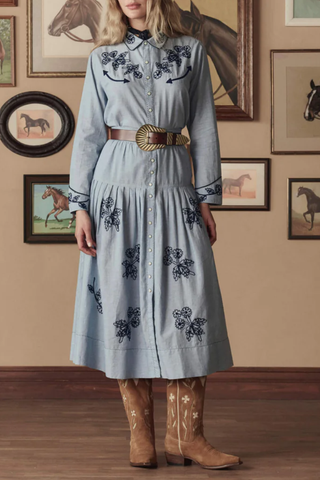 The Chambray Embroidered Western Shirt | Chambray