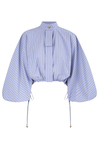Drawstring Stripe Blouse | Hydrangea Stripe