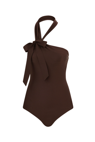 Awaken Tie Neck One Piece Swimsuit | Sepia