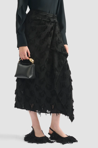 Fil Coupé Jacquard Draped Midi Skirt | Black