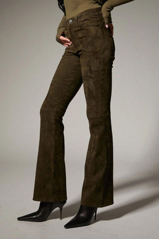 Suede 5 Pocket Micro Flare Pant | Loden