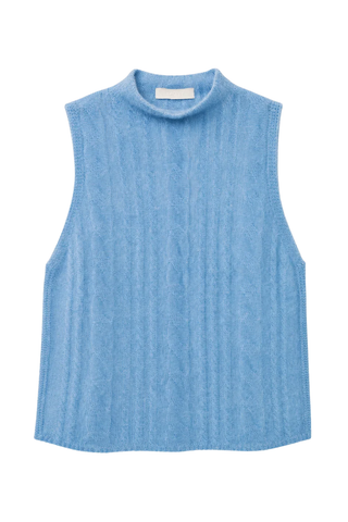 Salvia Sleeveless Cable Turtleneck | Coastal Blue