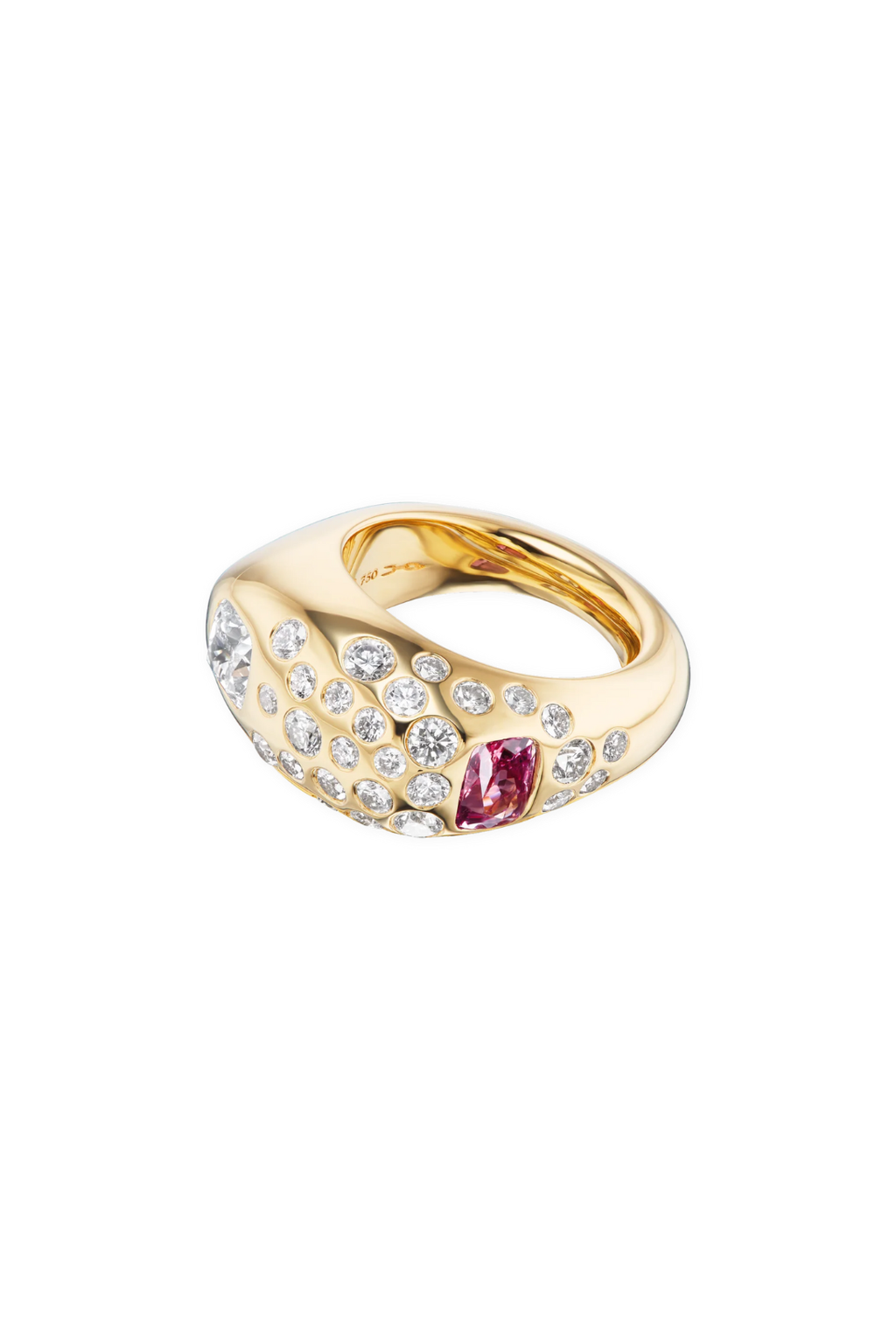 One-of-a-Kind Union Ring | Cushion Padparadscha Sapphire and Cushion D ...