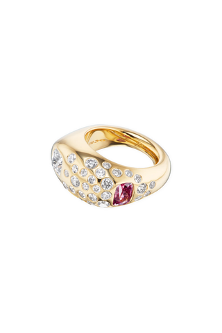 One-of-a-Kind Union Ring | Cushion Padparadscha Sapphire and Cushion Diamond