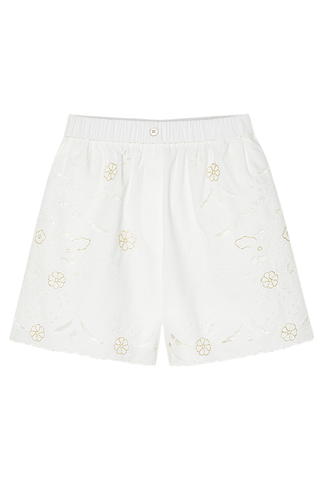 Poplin Shorts with "Lace And Glass" Embroidery | Crystal