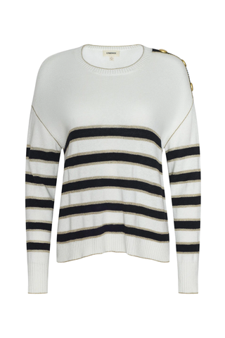 Bishop Striped Crew Sweater | Ivory/Black/Gold Stripe