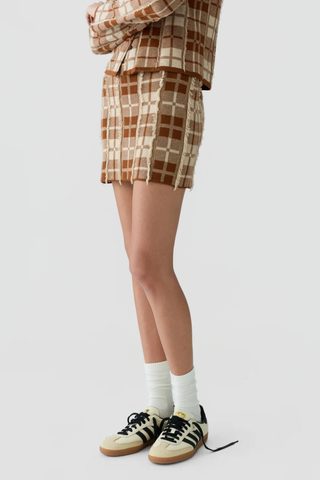 Fringe Plaid Mini Skirt | Burnt Sienna/Sandstone