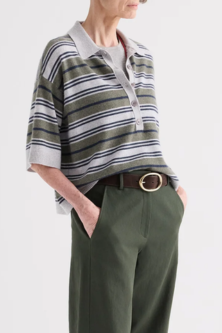 SS Polo W/ Stripes | Moss / Night Sky / Light Heather Grey