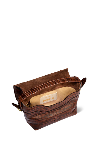 Pepito S Handbag | Imprimé Croco Cigare