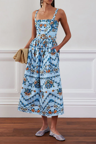 Ninet Cotton Midi Dress | Magical Blossom Blue