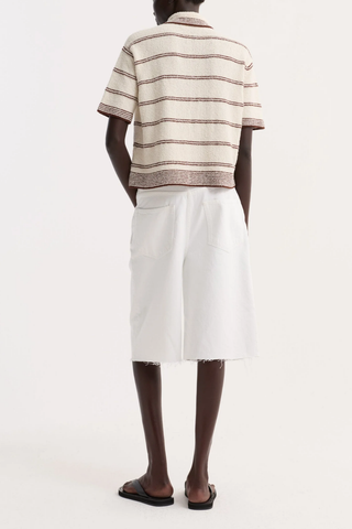 Towelling Striped Polo | Cream / Brown Stripe