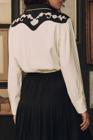 The Color Block Embroidered Western Shirt | Cream With Black