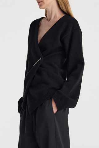Off-Shoulder Wrap Cardigan | Black