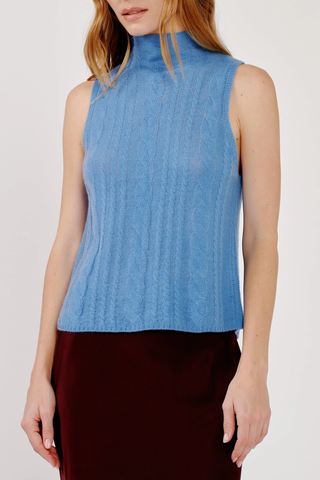 Salvia Sleeveless Cable Turtleneck | Coastal Blue