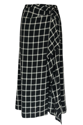 Crushed Window Check Drape Pencil Skirt | Black