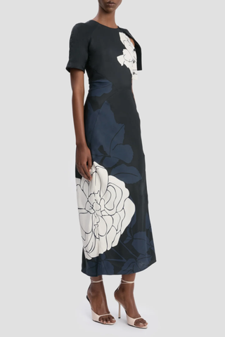 Split Hem Midi Dress | Dark Navy Floral