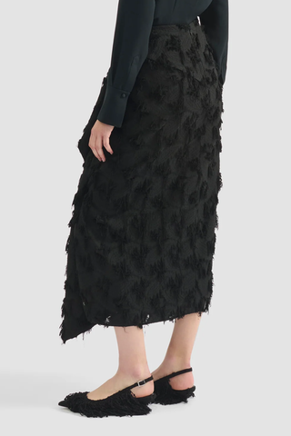 Fil Coupé Jacquard Draped Midi Skirt | Black